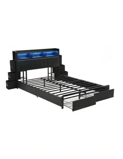 Artiss Queen Bed Frame with Storage Headboard, 2 Drawers, Charging Station& LED Light