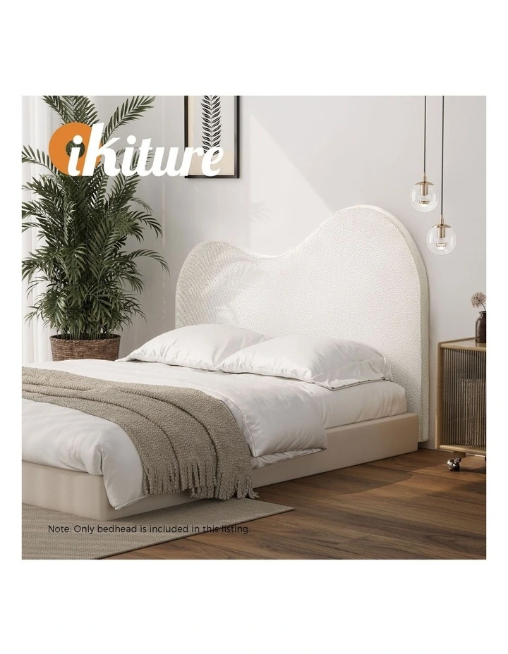 Oikiture Bed Head Double Size Headboard Bedhead Boucle Fabric White image 7