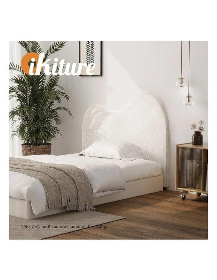 Oikiture Bed Head King Single Size Headboard Bedhead Boucle Fabric White image 7