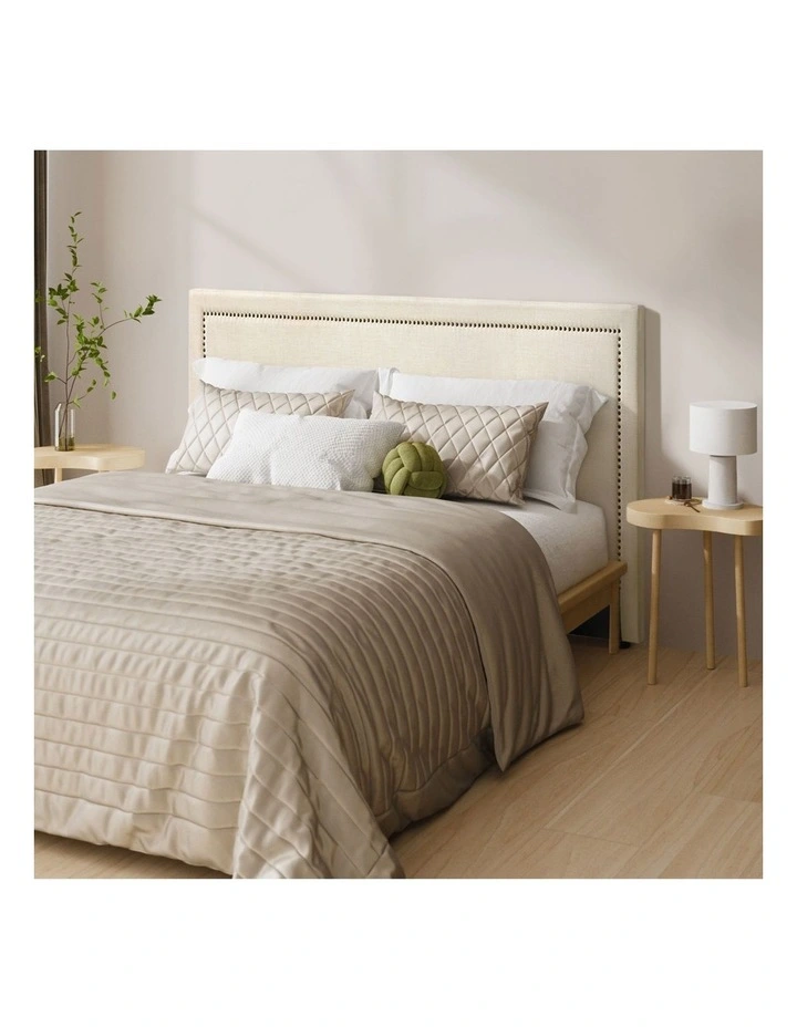 Oikiture Double Size Bed Headboard Bedhead Bedroom Furniture - Beige image 4