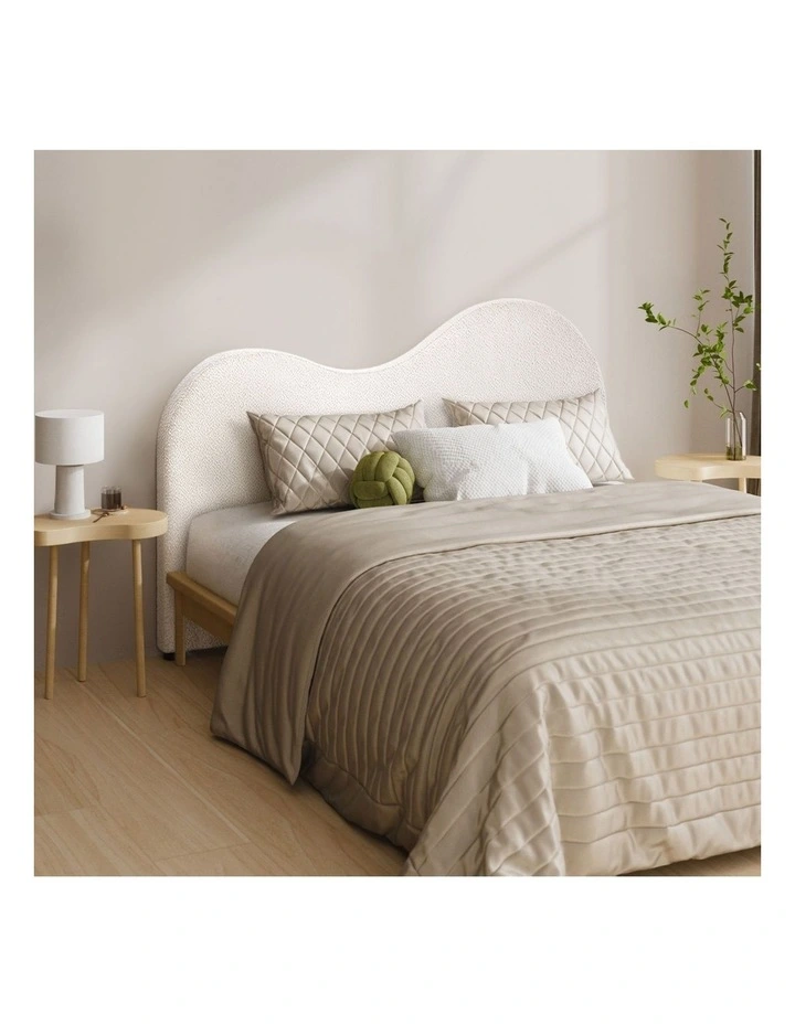 Oikiture Bed Head King Size Headboard Bedhead Boucle Fabric White image 4
