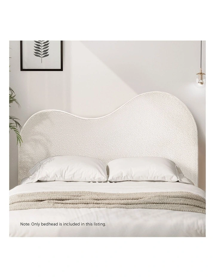 Oikiture Bed Head King Size Headboard Bedhead Boucle Fabric White image 5
