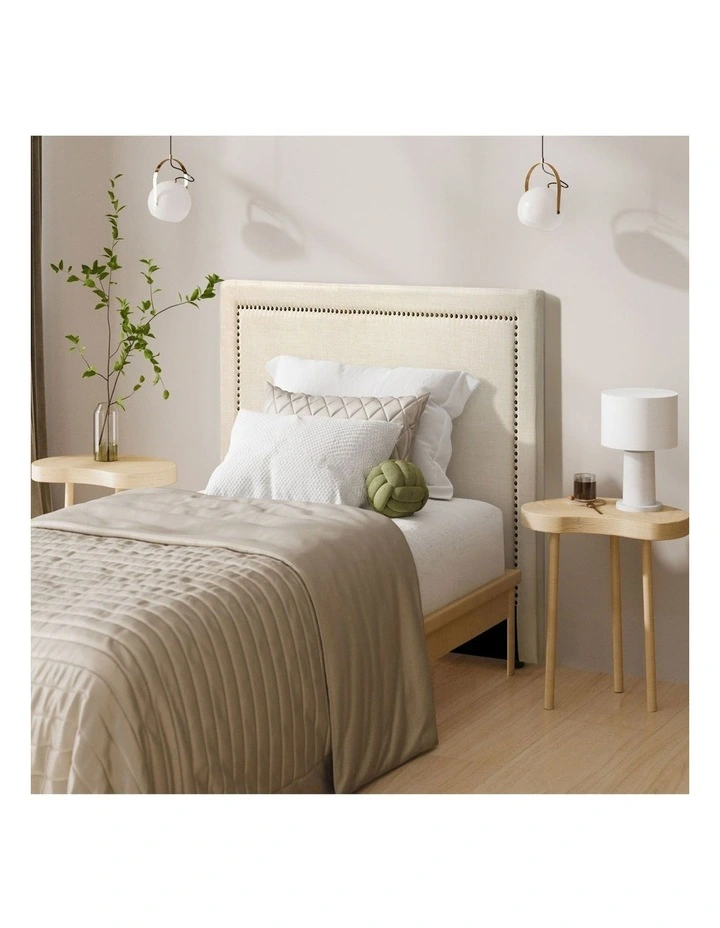 Oikiture Single Bed Headboard Bedhead Bedroom Furniture - Beige image 4