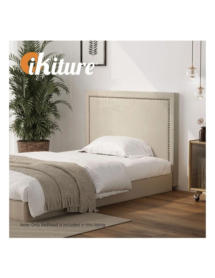 Oikiture Single Bed Headboard Bedhead Bedroom Furniture - Beige image 7