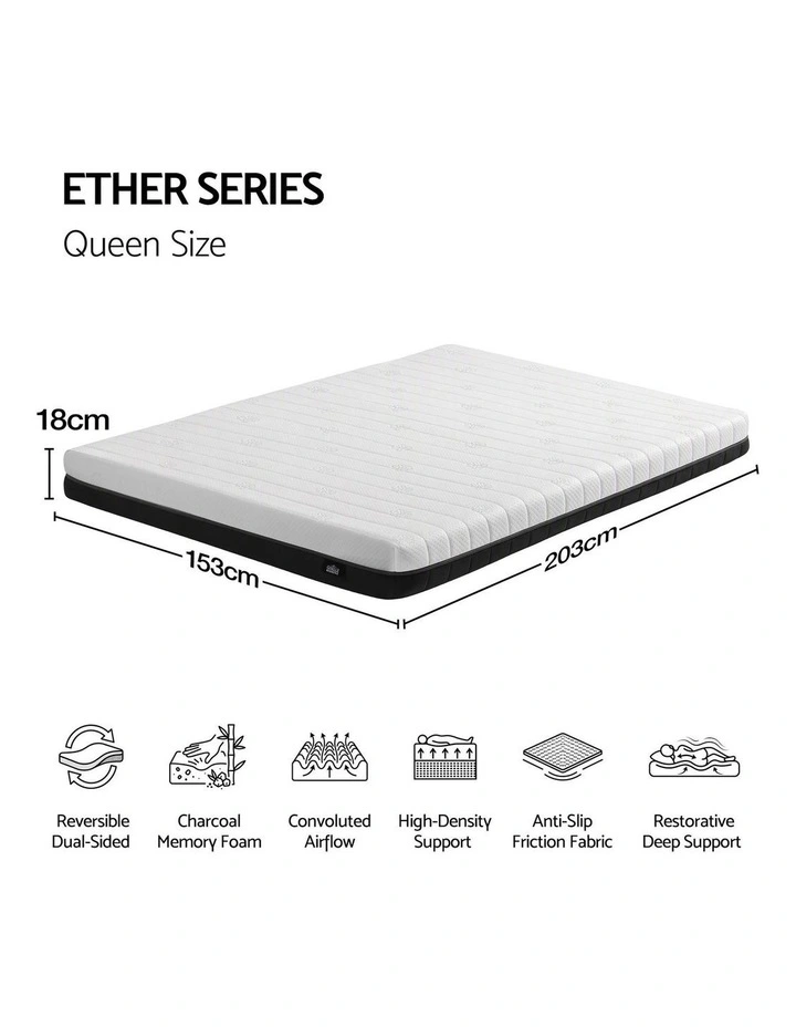 Giselle 18cm Queen Memory Foam Mattress Dual Feel Reversible Charcoal Foam image 2