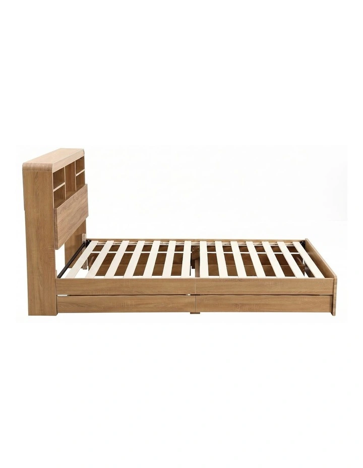 Artiss King Single Bed Frame with Storage, 4 Drawers, USB and Night Light Natural image 3