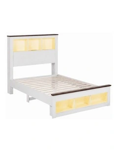 Artiss Single Bed Frame with Storage Bookcase Headboard and Footboard, White