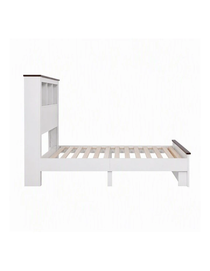 Artiss Single Bed Frame with Storage Bookcase Headboard and Footboard, White image 3