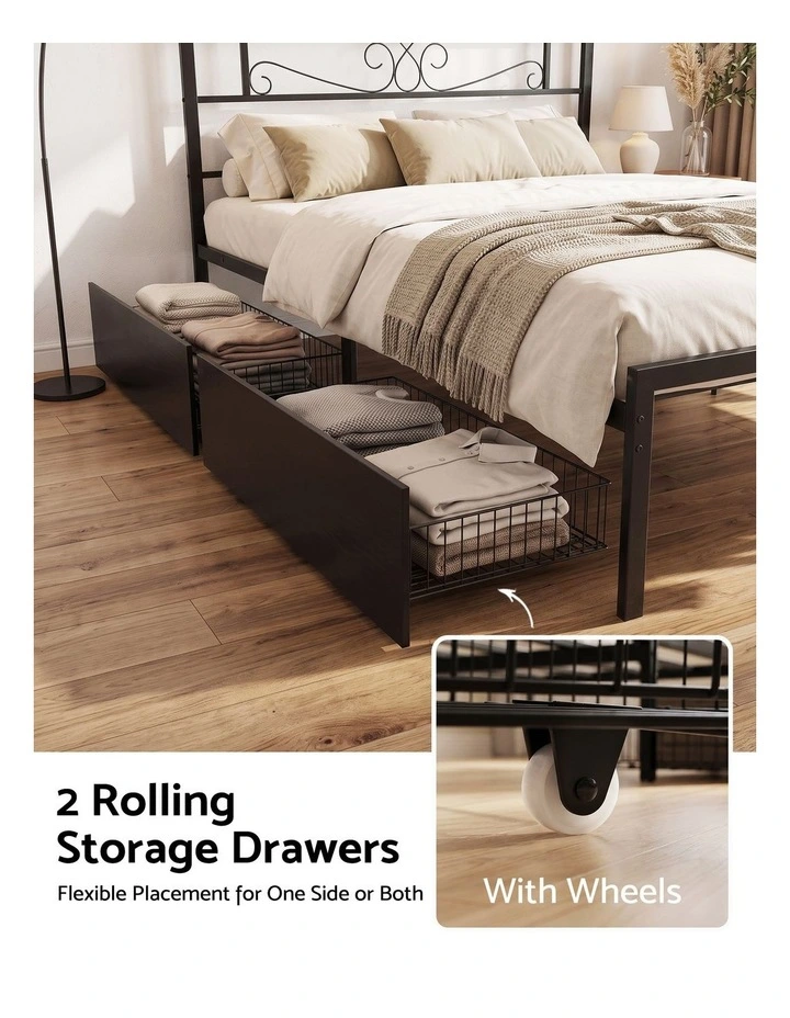 Artiss Queen Bed Frame with Charging Station & Storage Drawers Metal image 5