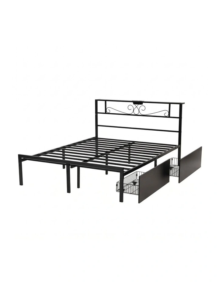 Artiss Double Bed Frame with Charging Station & Storage Drawers Metal image 1