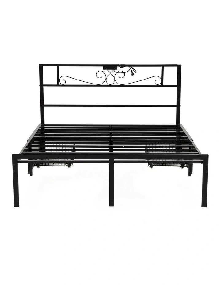 Artiss Double Bed Frame with Charging Station & Storage Drawers Metal image 3