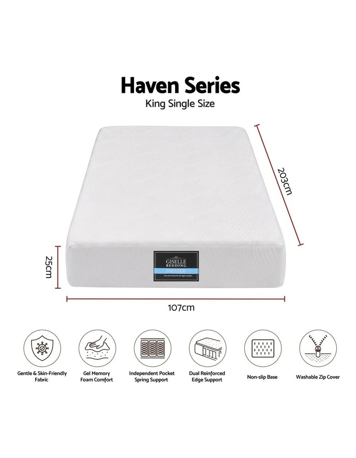 Giselle 25cm King Single Hybrid Mattress Soft Knitted Fabric Edge Support Gel Foam image 2