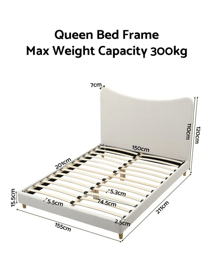 Artiss Queen Bed Frame with Boucle Headboard, Beige, 300kg Capacity image 2