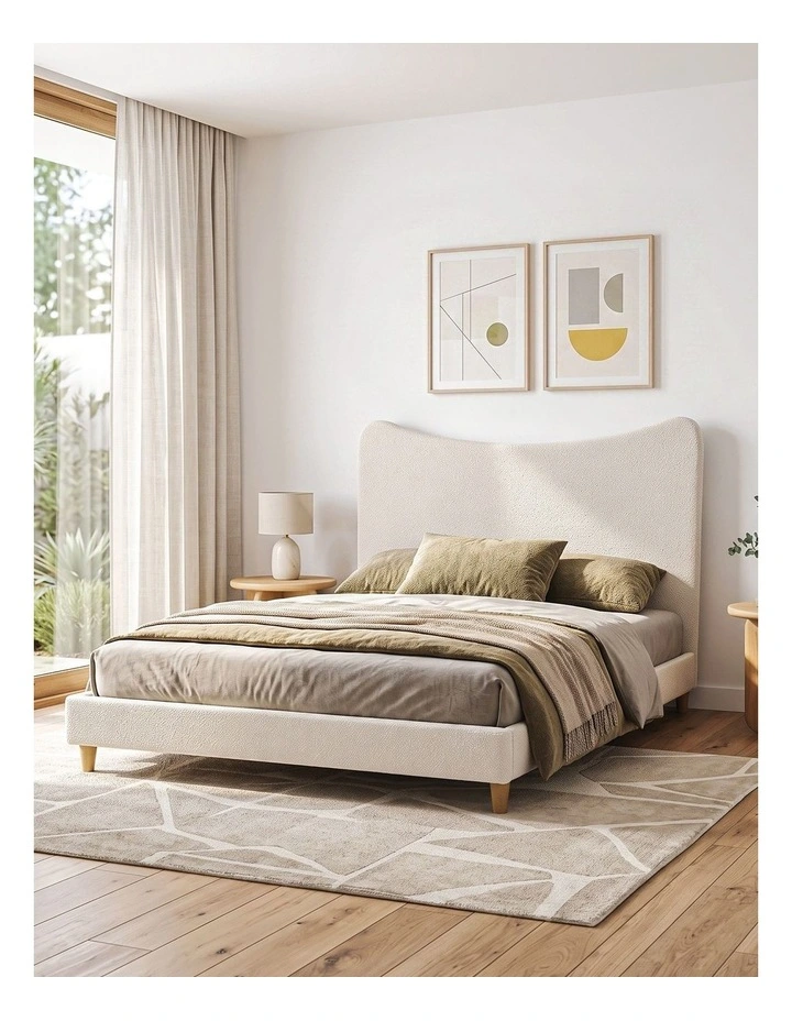 Artiss Queen Bed Frame with Boucle Headboard, Beige, 300kg Capacity image 6