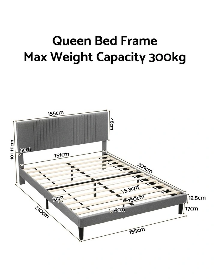 Artiss Queen Bed Frame with Adjustable Headboard, Grey, 300kg Capacity image 2