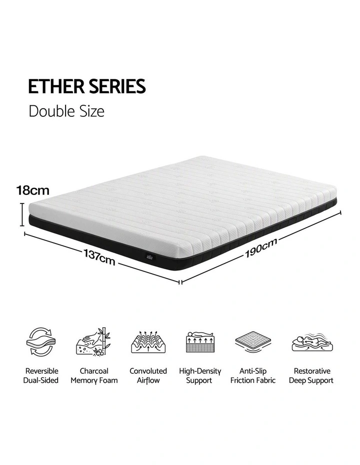 Giselle 18cm Double Memory Foam Mattress Dual Feel Reversible Charcoal Foam image 2
