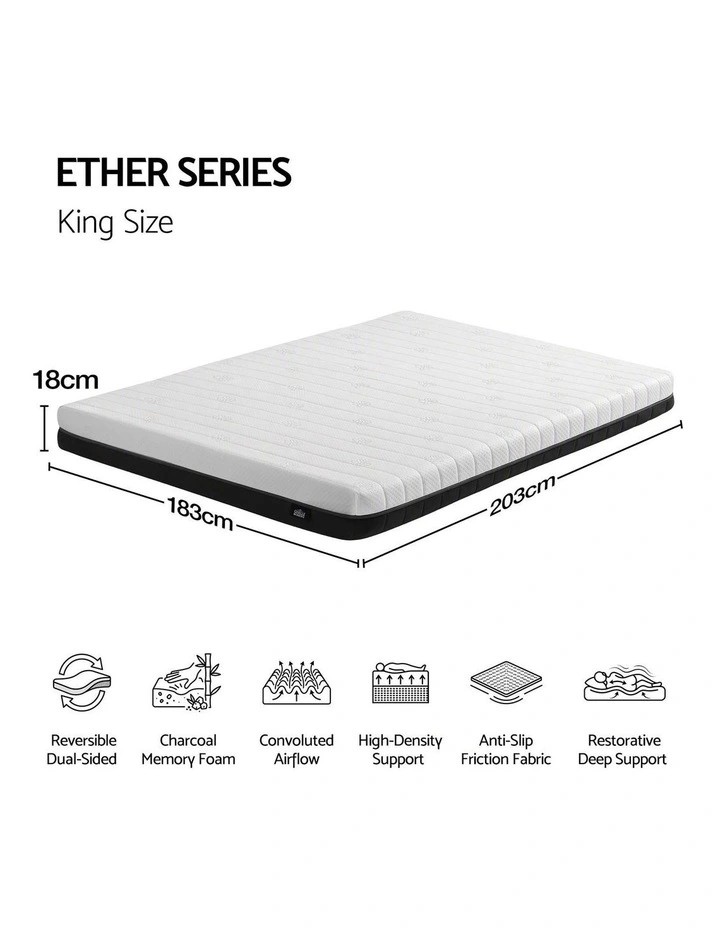Giselle 18cm King Memory Foam Mattress Dual Feel Reversible Charcoal Foam image 2