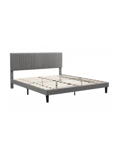 Artiss King Bed Frame with Adjustable Headboard, Grey, 300kg Capacity