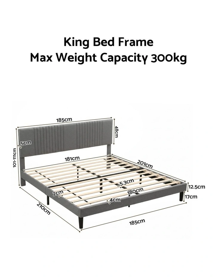 Artiss King Bed Frame with Adjustable Headboard, Grey, 300kg Capacity image 2