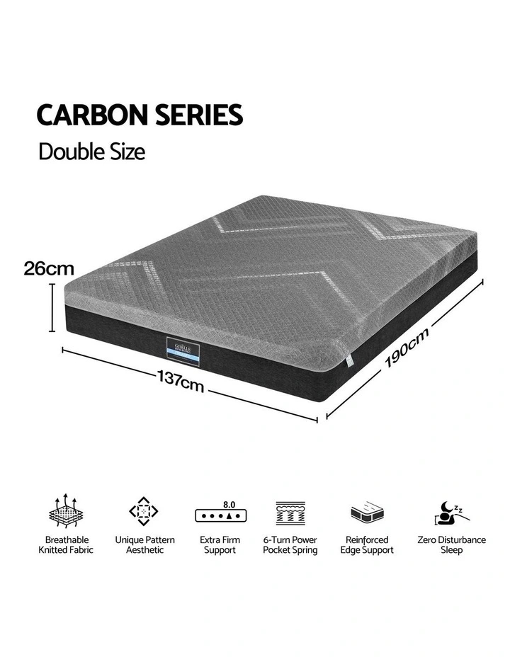 Giselle Double Mattress 26cm Firm Pocket Spring Dual Edge Support Dark Grey image 3