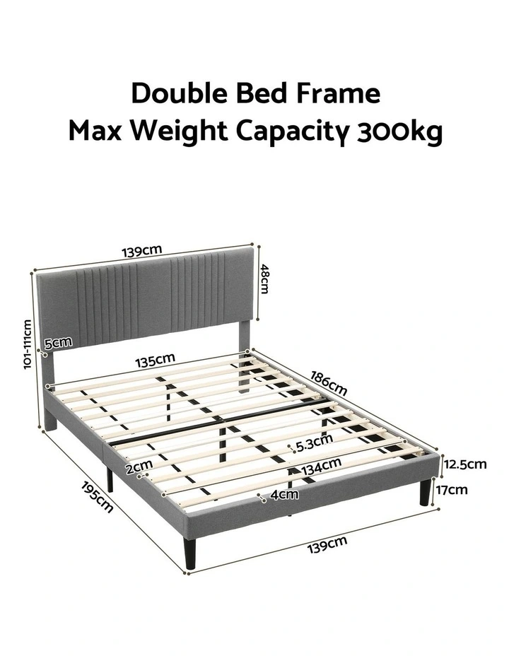 Artiss Double Bed Frame with Adjustable Headboard, Grey, 300kg Capacity image 2