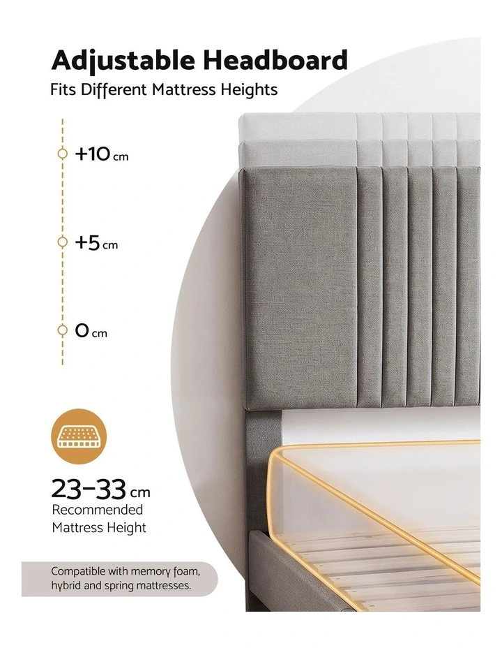 Artiss Double Bed Frame with Adjustable Headboard, Grey, 300kg Capacity image 4