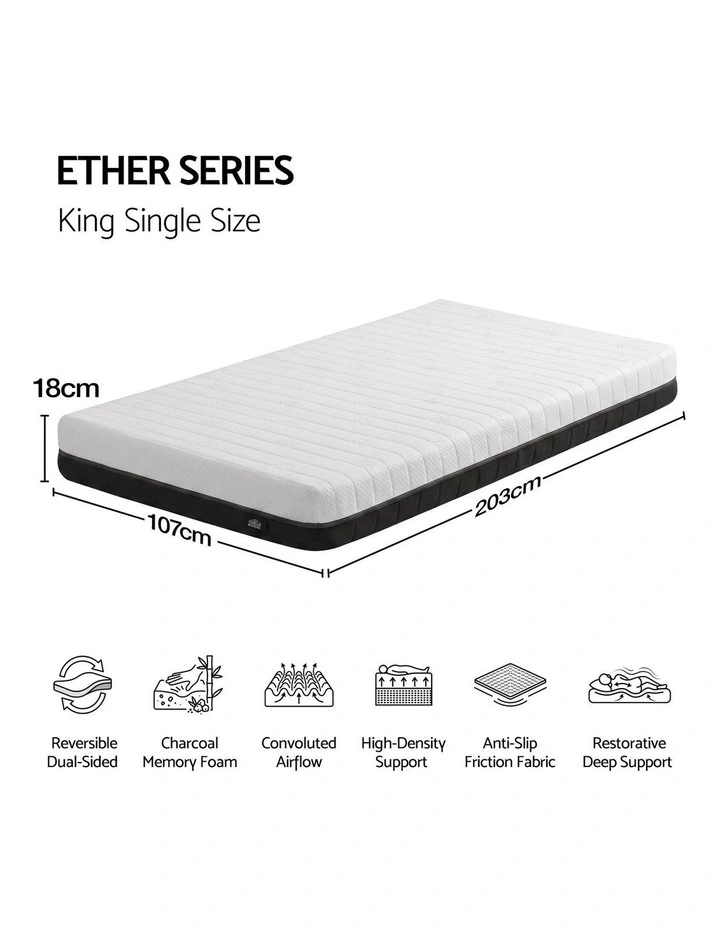 Giselle 18cm King Single Memory Foam Mattress Dual Feel Reversible Charcoal Foam image 2
