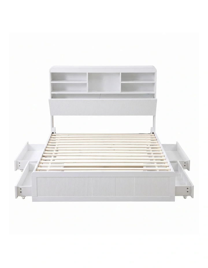 Artiss King Single Bed Frame with Storage, 4 Drawers, USB and Night Light White image 1