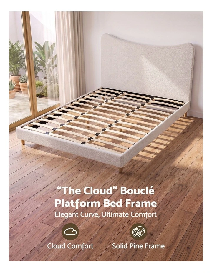 Artiss King Bed Frame with Boucle Headboard, Beige, 300kg Capacity image 4