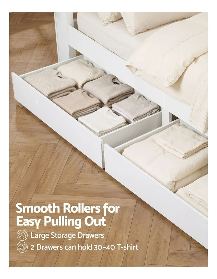 Artiss King Single Bed Frame Storage Drawers Platform Bed Bookcase Headboard Charging LED White image 4