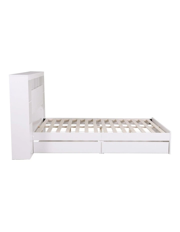 Artiss Queen Bed Frame with Storage Bookcase Headboard, USB & Type-C Ports & Drawers White image 3