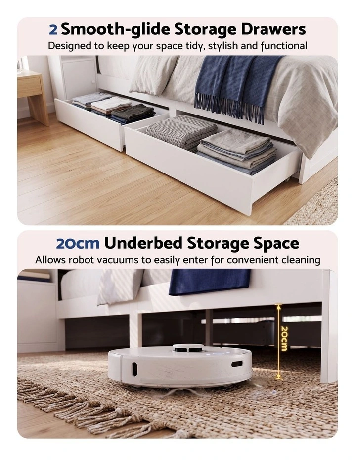 Artiss Queen Bed Frame with Storage Bookcase Headboard, USB & Type-C Ports & Drawers White image 5