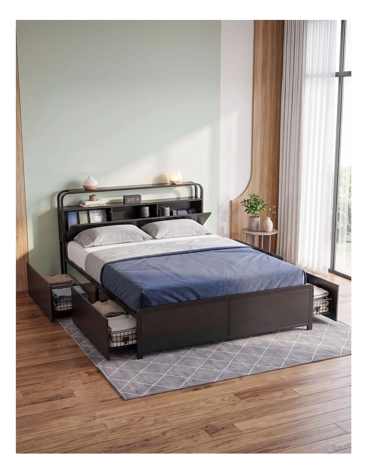 Artiss Queen Metal Bed Frame 4 Drawers Hidden Storage Headboard HEDY image 6