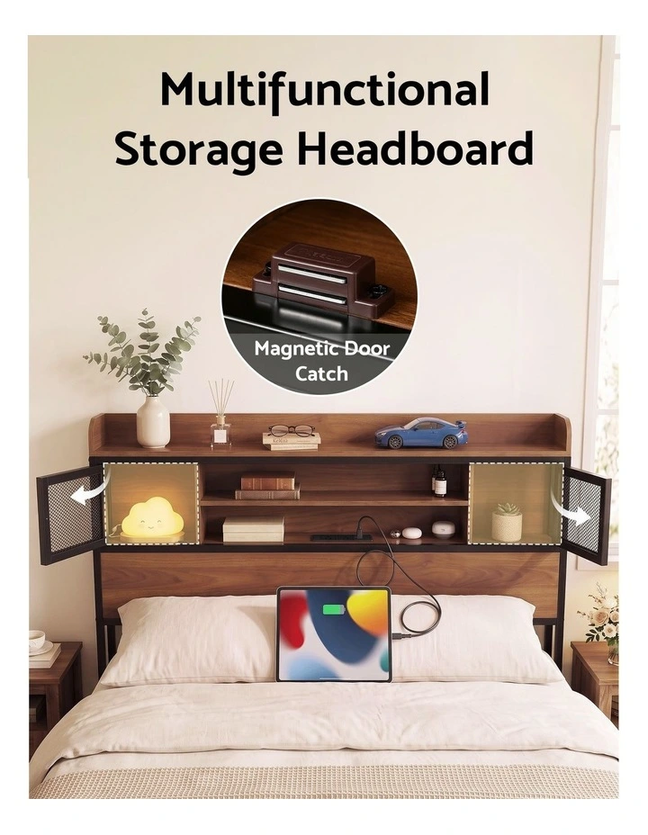 Artiss Queen Bed Frame with Charging Station 4 Drawers Storage Oak image 5