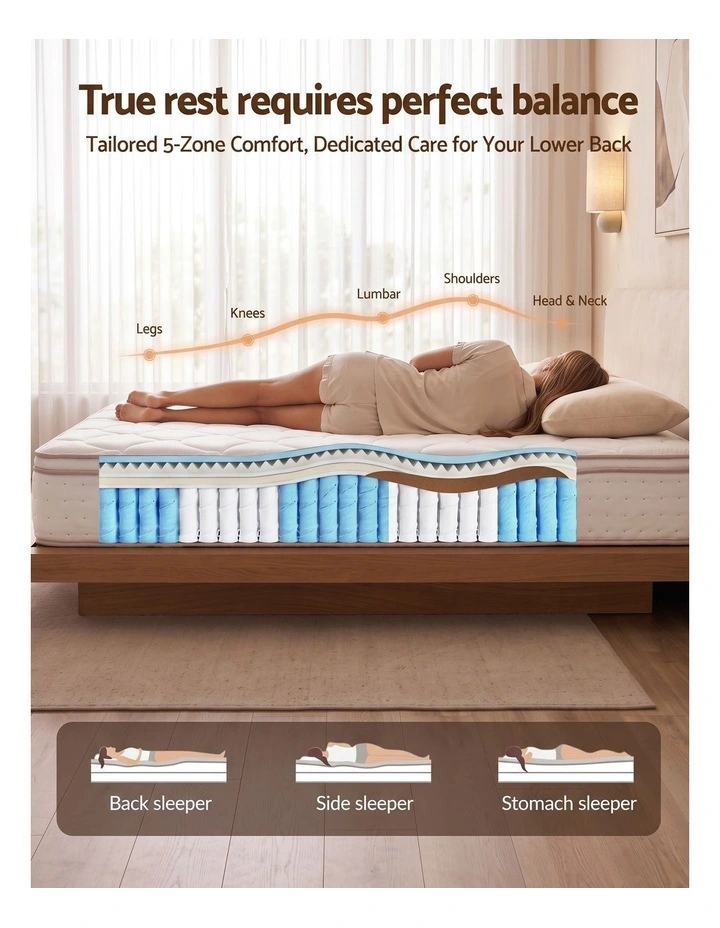 Giselle 30cm King Spring Mattress Tencel Cover 5-Zone Firm Back Support image 5