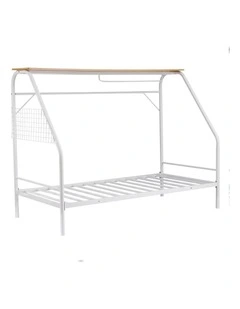 Artiss Single House Bed Frame Metal Canopy Bed Storage Shelf for Kids White