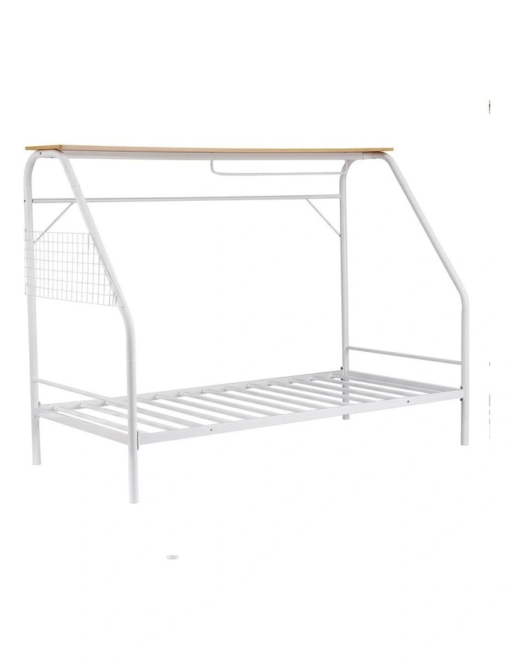 Artiss Single House Bed Frame Metal Canopy Bed Storage Shelf for Kids White image 1