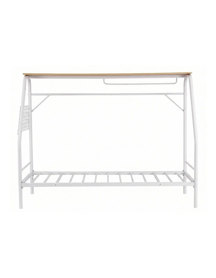 Artiss Single House Bed Frame Metal Canopy Bed Storage Shelf for Kids White image 3