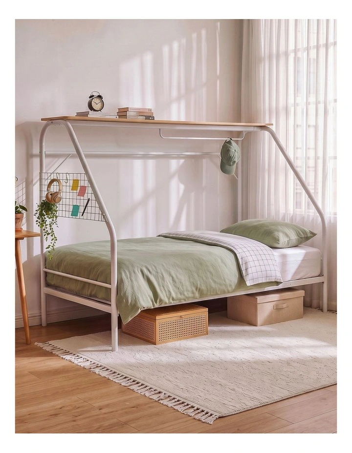 Artiss Single House Bed Frame Metal Canopy Bed Storage Shelf for Kids White image 6