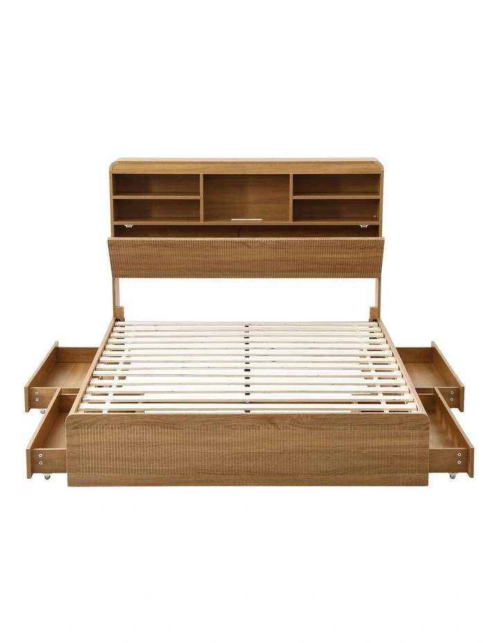 Artiss Double Bed Frame with Storage, 4 Drawers, USB and Night Light Natural image 1