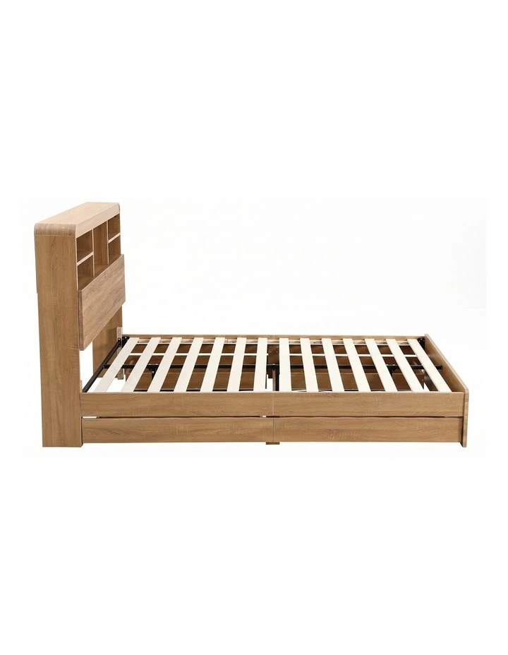 Artiss Double Bed Frame with Storage, 4 Drawers, USB and Night Light Natural image 3