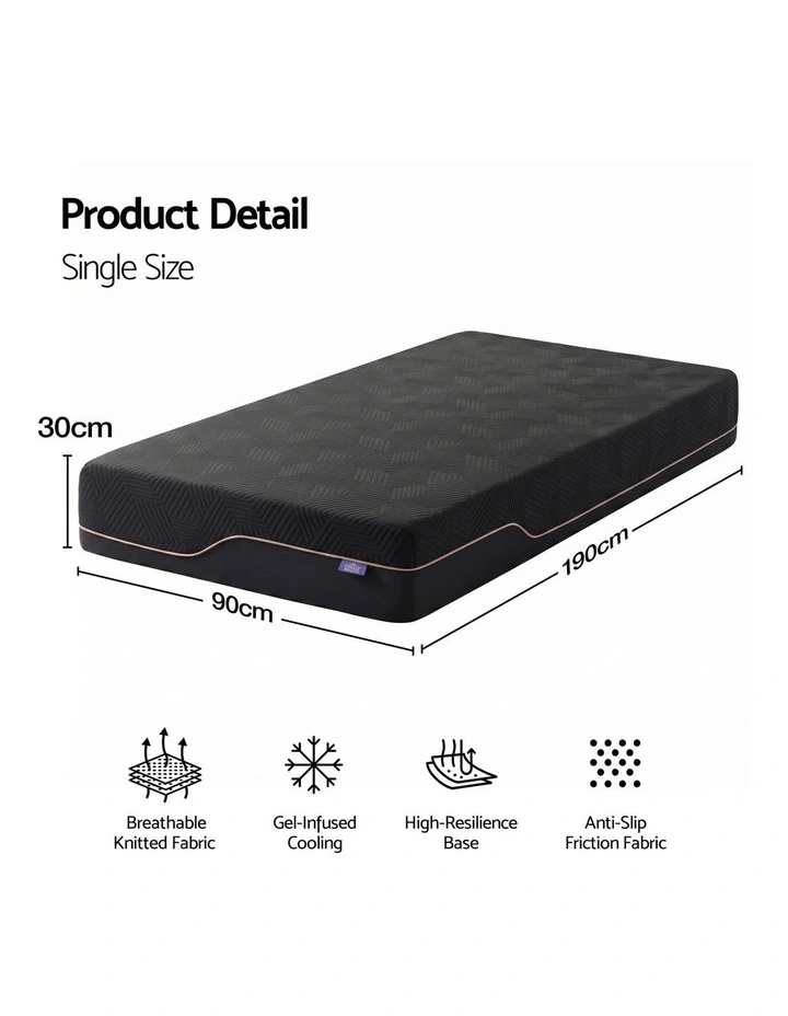 Giselle Single Cooling Memory Foam Mattress Medium Firm with Gel Comfort 30cm image 2