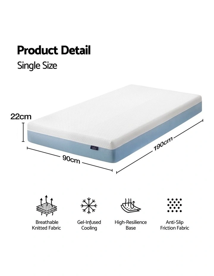 Giselle 22cm Cooling Gel Memory Foam Mattress Single Medium Firm image 2