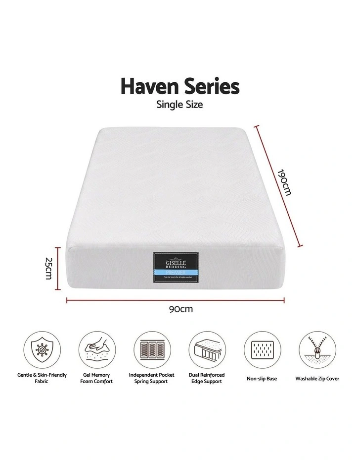 Giselle 25cm Single Hybrid Mattress Soft Knitted Fabric Edge Support Gel Foam image 2