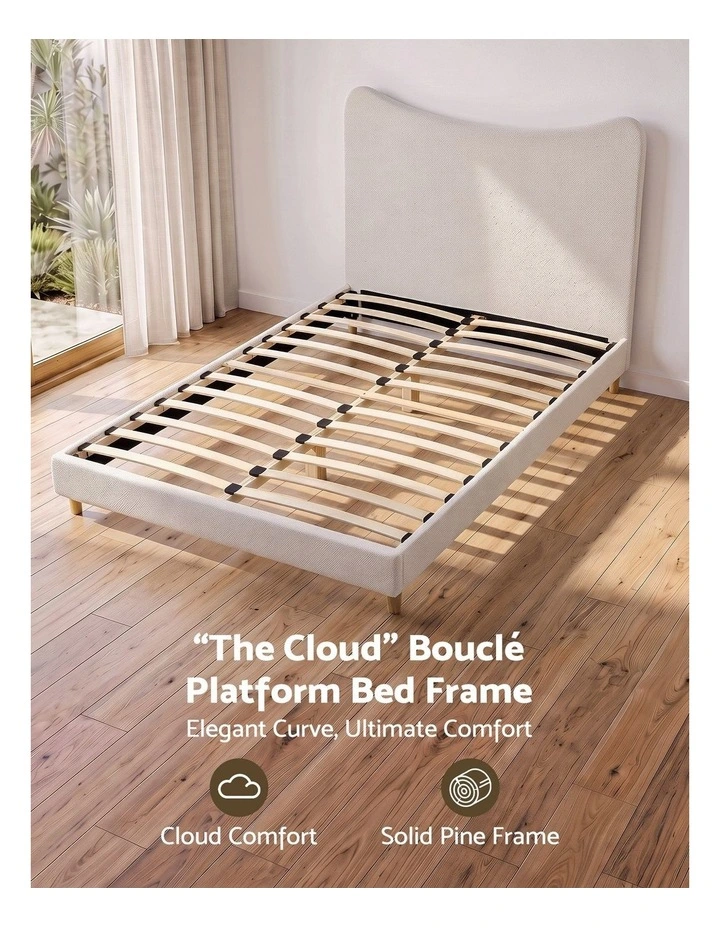 Artiss Double Bed Frame with Boucle Headboard, Beige, 300kg Capacity image 4