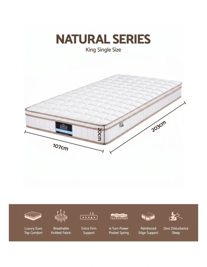 Giselle 20cm Firm King Single Mattress Pocket Spring for Bedroom or Guest Room image 3