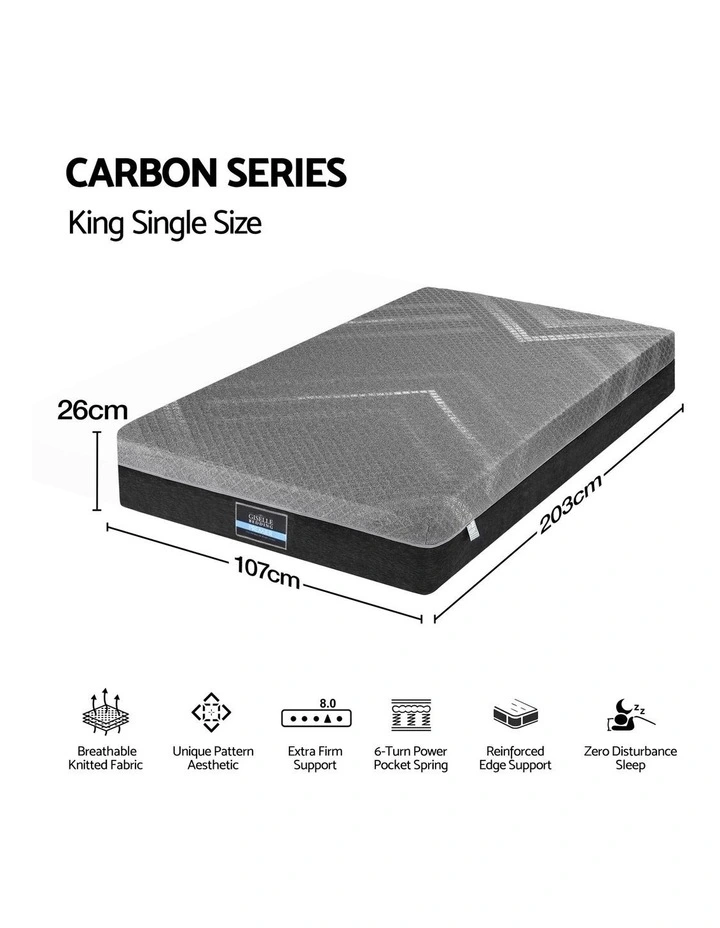Giselle King Single Mattress 26cm Firm Pocket Spring Dual Edge Support Dark Grey image 3