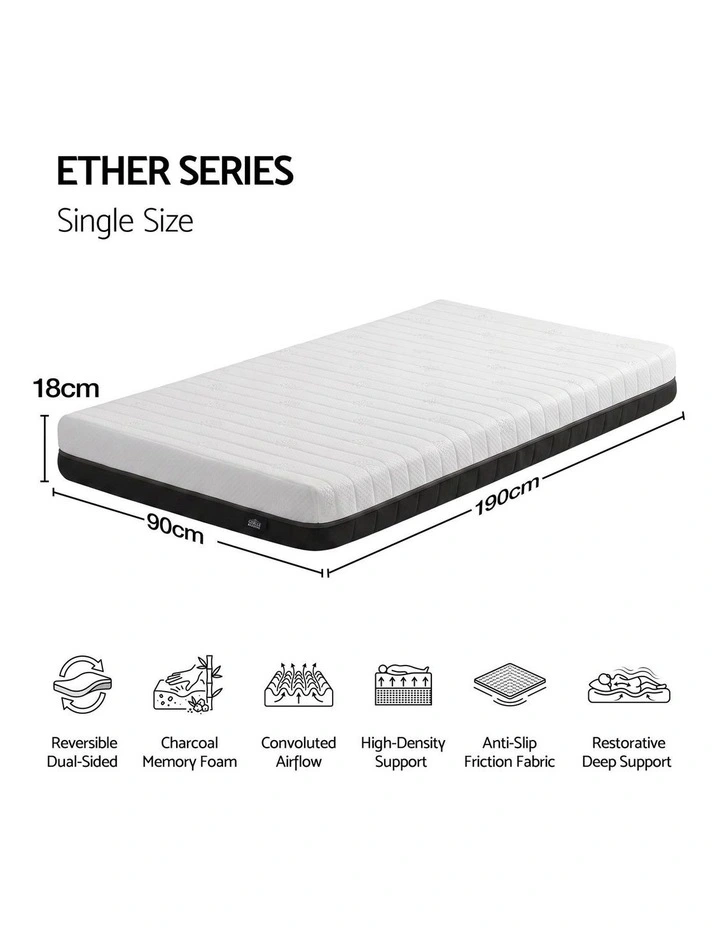 Giselle 18cm Single Memory Foam Mattress Dual Feel Reversible Charcoal Foam image 2