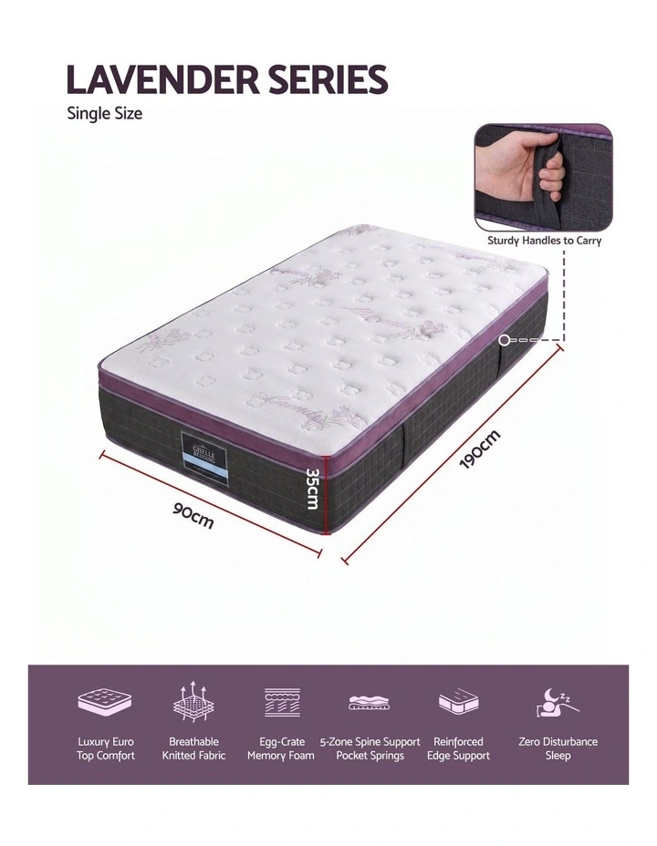 Giselle Single Euro Top Mattress Firm Pocket Spring Edge Support image 2