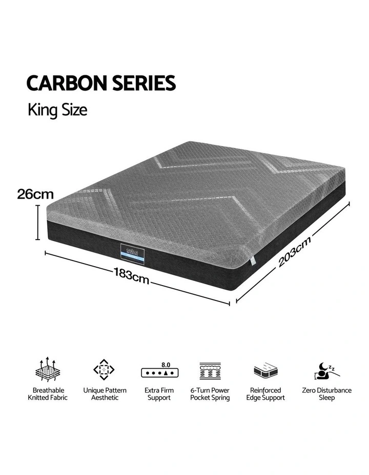 Giselle King Mattress 26cm Firm Pocket Spring Dual Edge Support Dark Grey image 3